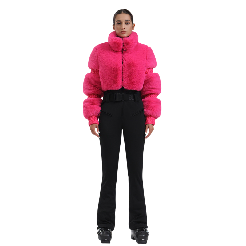 Gsou Snow- Women's  Faux-Fur One-Piece Ski Suit