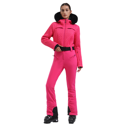 Gsou Snow- Women's Full Shirred Design One-Piece Ski Suit