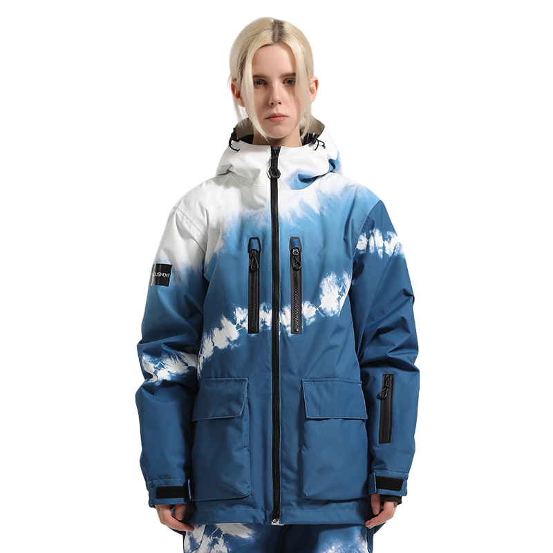 Gsou Snow - Blue and white pattern Snow Winter Snow Jacket - Men's