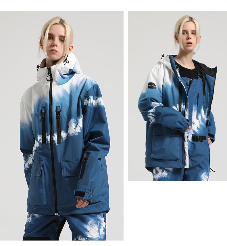 Gsou Snow - Blue and white pattern Snow Winter Snow Jacket - Women's