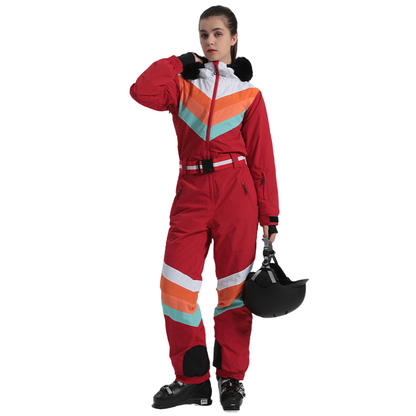 Gsou Snow - Snow Women's Rainbow Color Block Retro Style One Piece Ski Suit