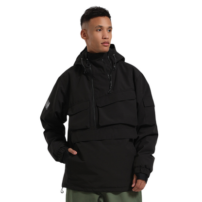 Gsou Snow - Chaqueta de nieve asimétrica con bolsillo tipo canguro para mujer 