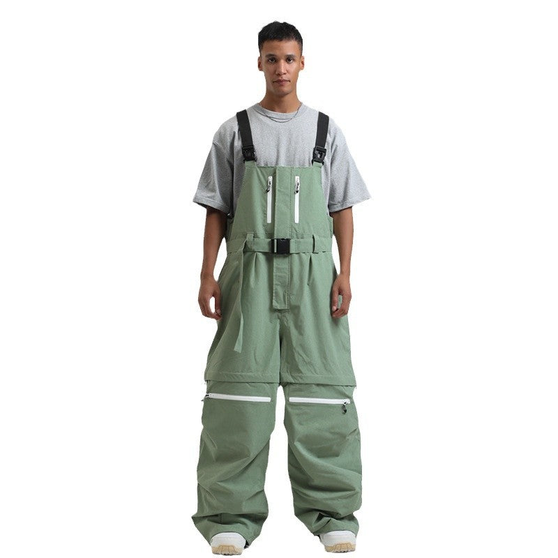 Gsou Snow-Zip-Off Legs Multi-pocket Baggy Snow Bibs--Men's