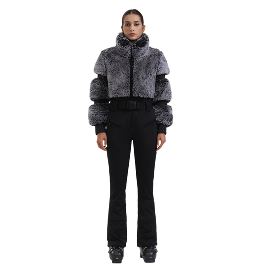 Gsou Snow- Women's  Faux-Fur One-Piece Ski Suit