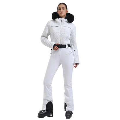 Gsou Snow- Women's Full Shirred Design One-Piece Ski Suit