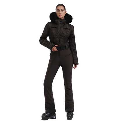 Gsou Snow- Women's Full Shirred Design One-Piece Ski Suit