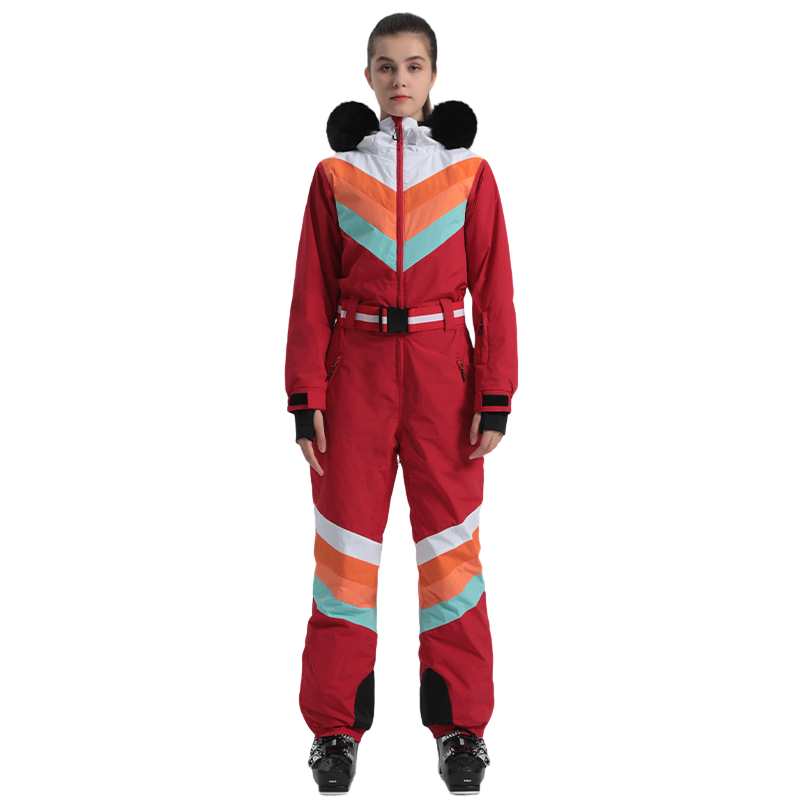 Gsou Snow - Snow Women's Rainbow Color Block Retro Style One Piece Ski Suit