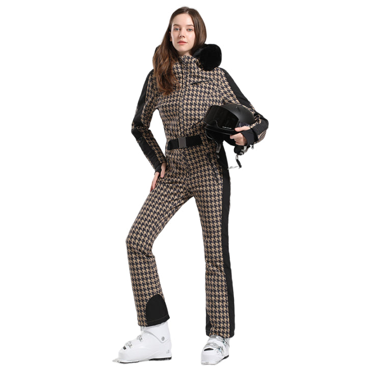 Gsou Snow - Lattice Snow Women'sr Ski  Houndstooth Jumpsuit